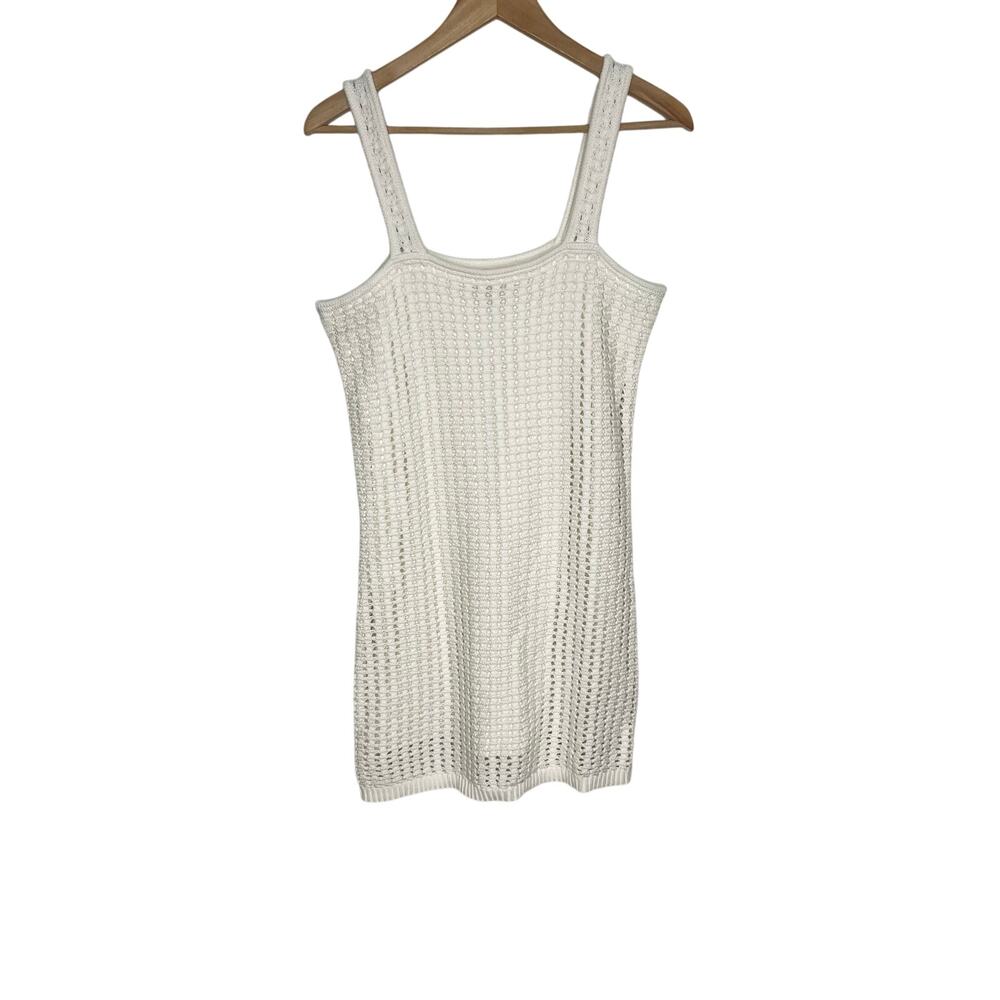 Gap Sleeveless Crochet Mini Dress Womens SP White Square Neck Cotton Minimalist - Picture 3 of 12